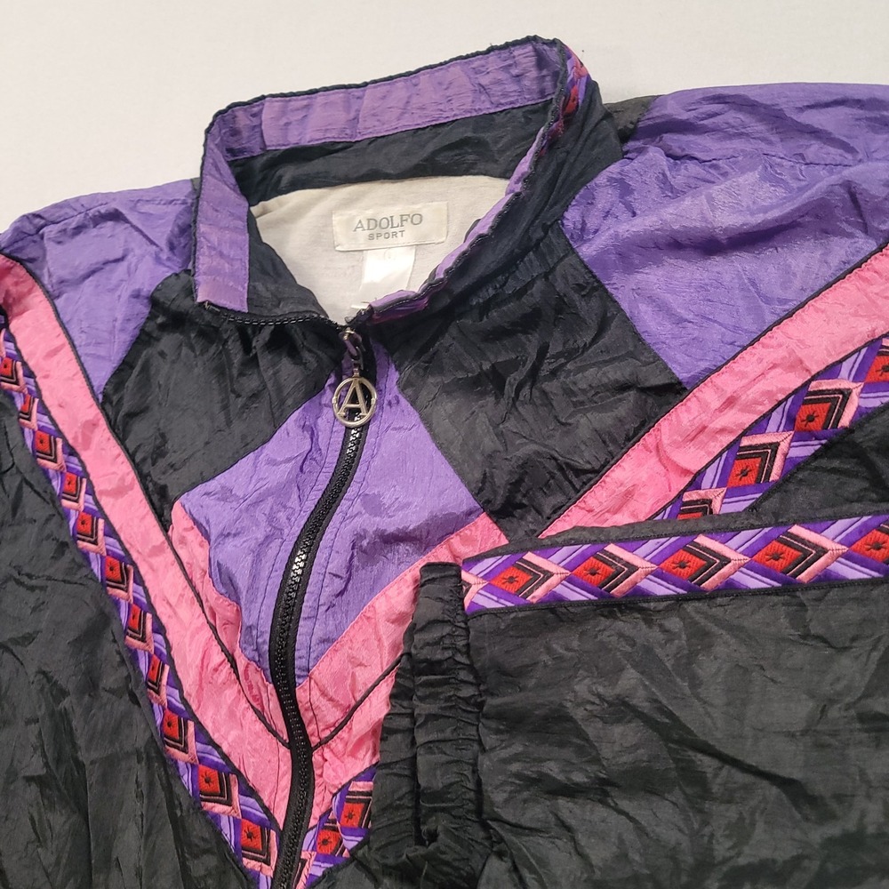 Adolfo Sport Women Windbreaker Jacket Small Vintage‎ Aztec Colorblock